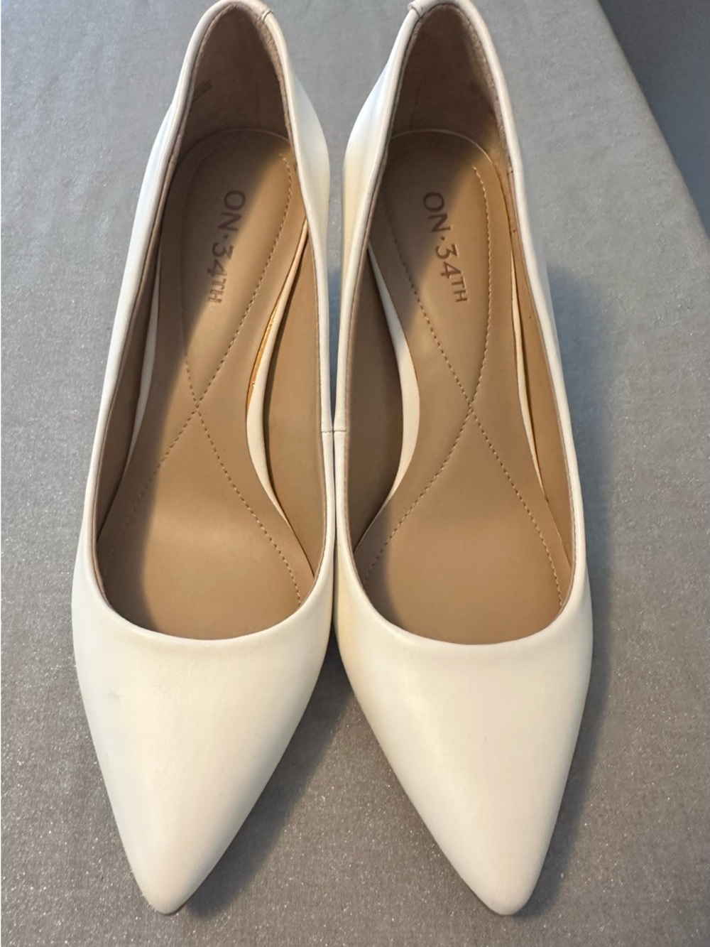 ON 34th White Pointed-Toe Faux Leather Women's Stiletto Heels - New Size 5M